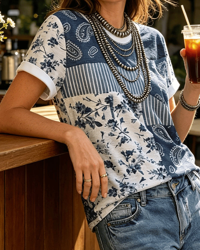 T-Shirt Rundhals Unregelmäßig Blumen