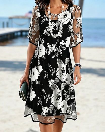 Kleid Rundhalsausschnitt Blumen