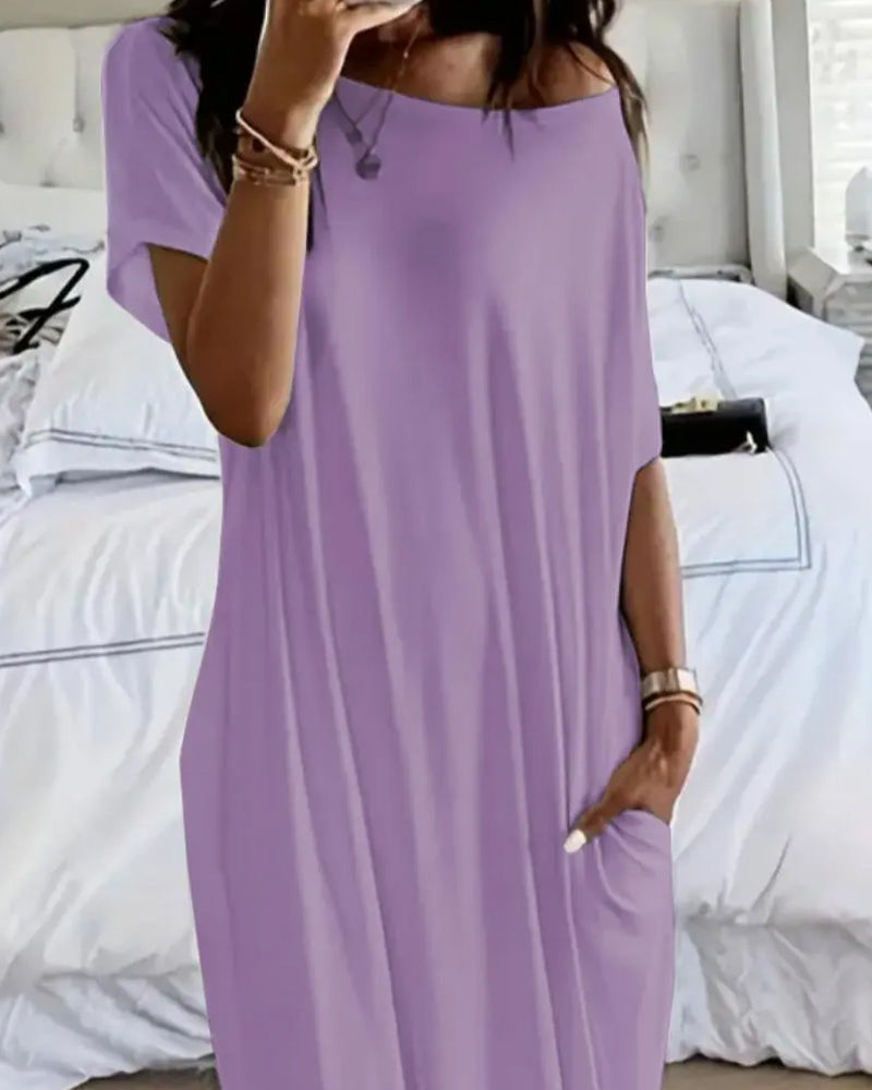 Kleid Unifarben Lang Casual