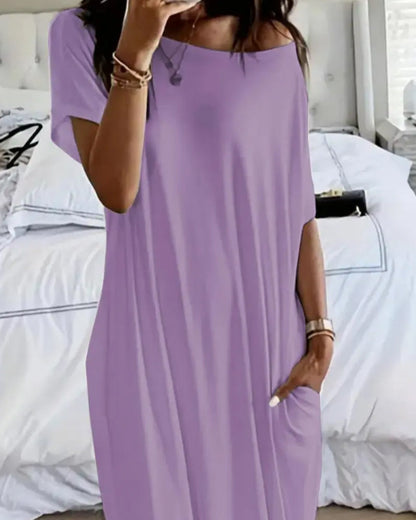 Kleid Unifarben Lang Casual
