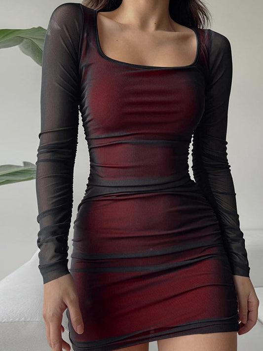 Rotes Y2k Temperament Slim Fit Mesh Minikleid