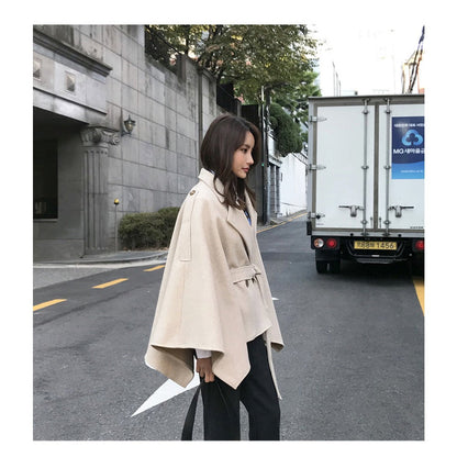 Belted Cape Coat with Wide Sleeves for Women - Tonia