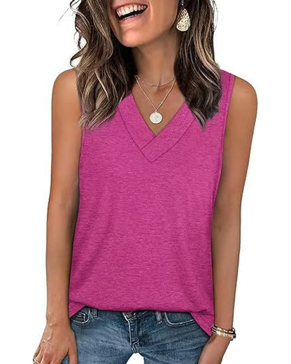Tanktop T-Shirt Damen Ärmellos V-Ausschnitt Schlankmachend Locker Passform Lässig