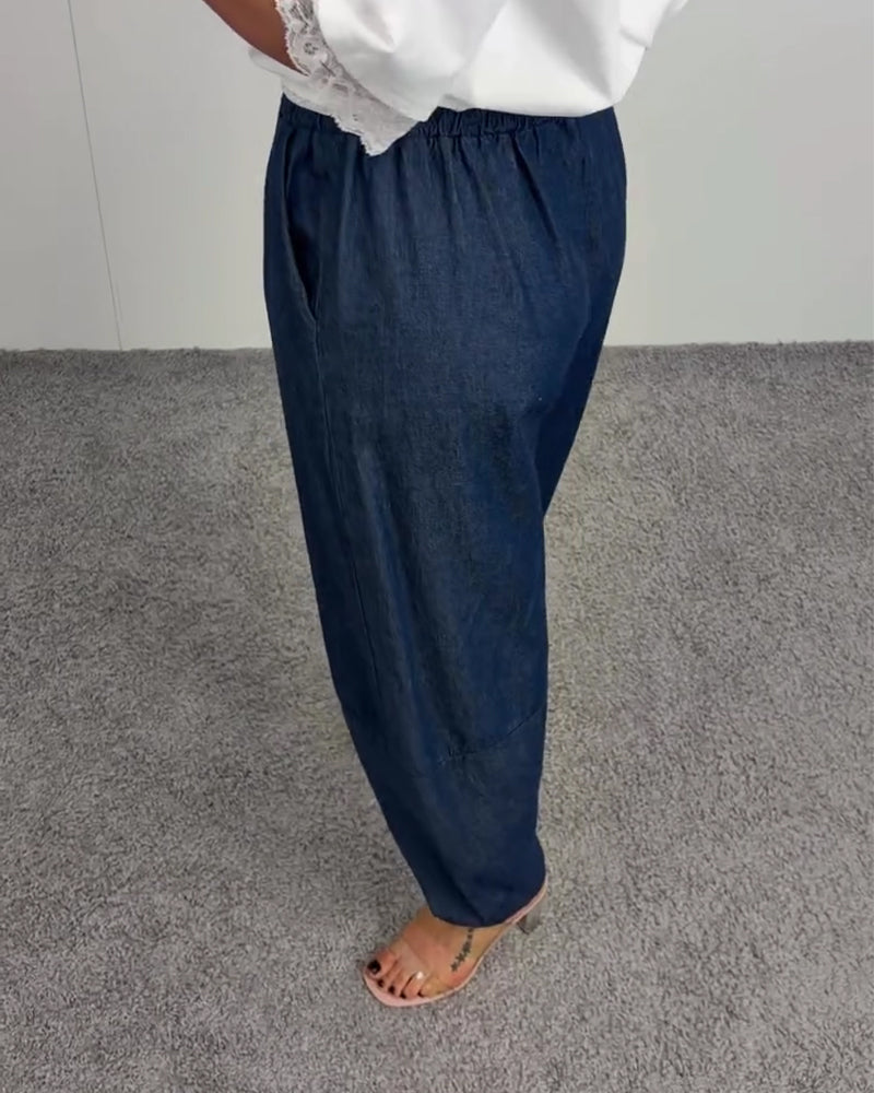 Hose Stilvoll Tasche Denim Lang