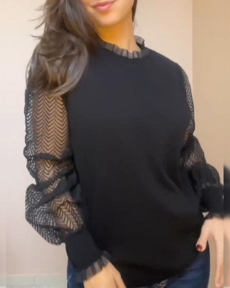 Top einfarbig Puffärmel Rüsche