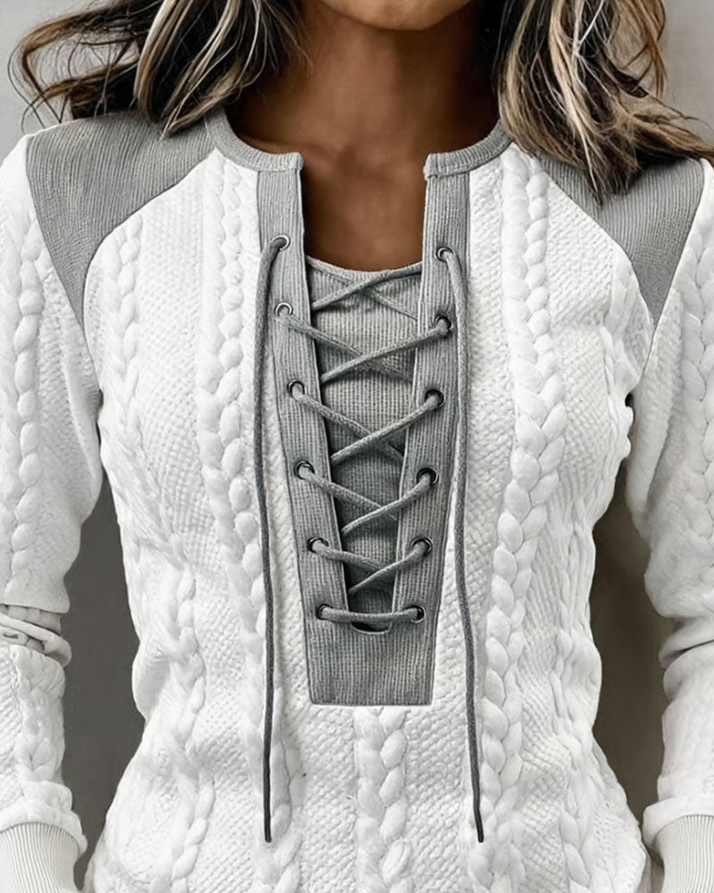 Oberteil Zopfstrick Patchwork Binden Mode