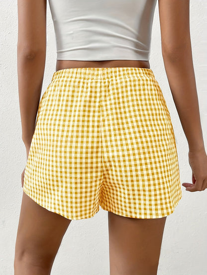 Checkered Green Shorts with Elastic Waistband - Lilly