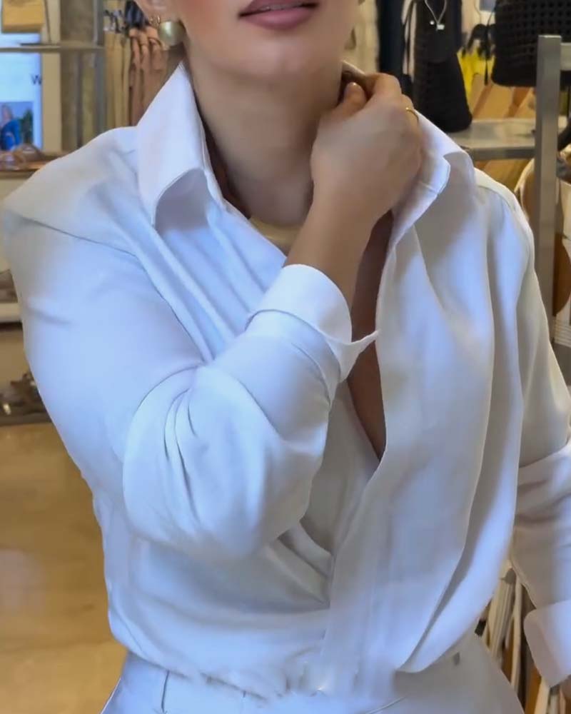 Bluse Revers Unifarben Vielseitig