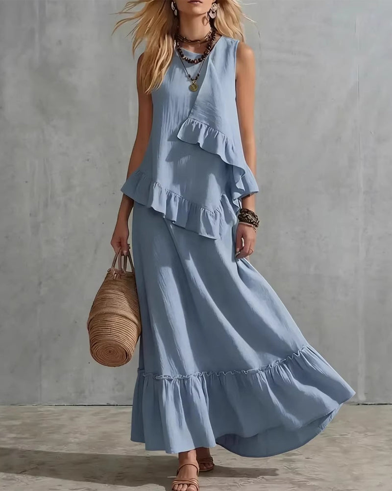 Kleid Ärmellos Design Freizeit Lang