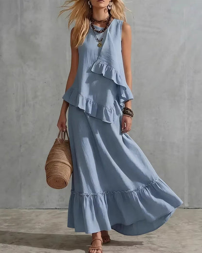 Kleid Ärmellos Design Freizeit Lang