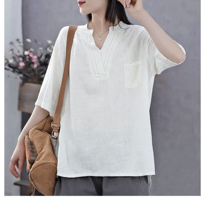 Half Sleeve Linen Blouse for Women - Lelia