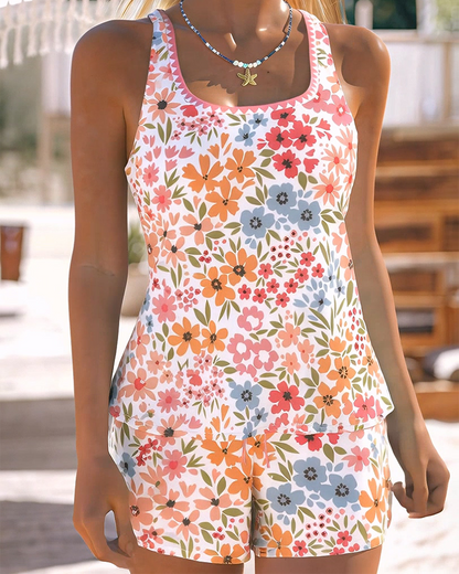 Tankini Badeanzug Frischer Blumendruck