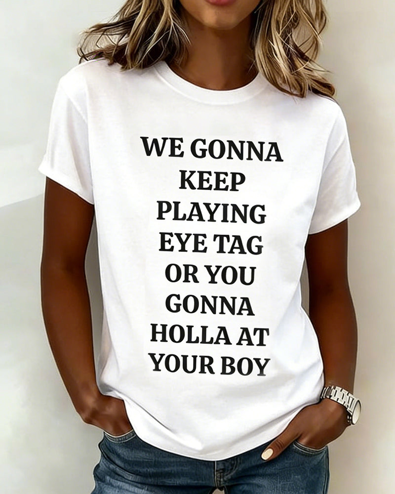 T-Shirt Mit Rundhalsausschnitt Und Buchstabenprint Kurzarm