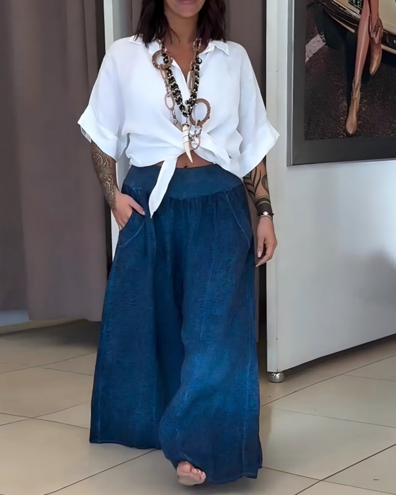 Hose Retro Hohe Taille Weites Bein