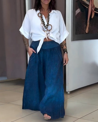 Hose Retro Hohe Taille Weites Bein