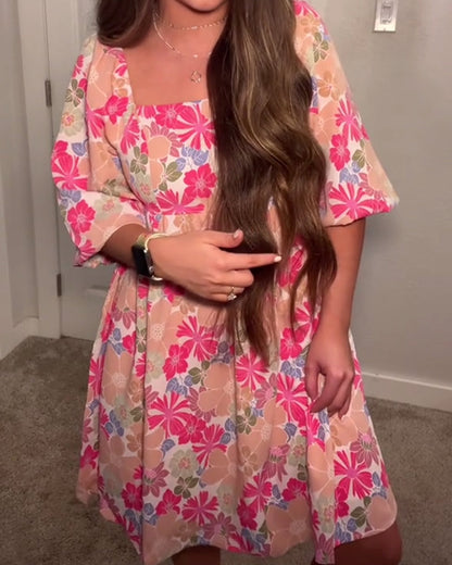 Kleid Quadratischer Ausschnitt Puffärmel Babydoll