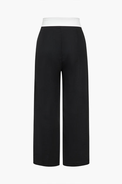 Basic Contrast High Waist Wide Leg Pants