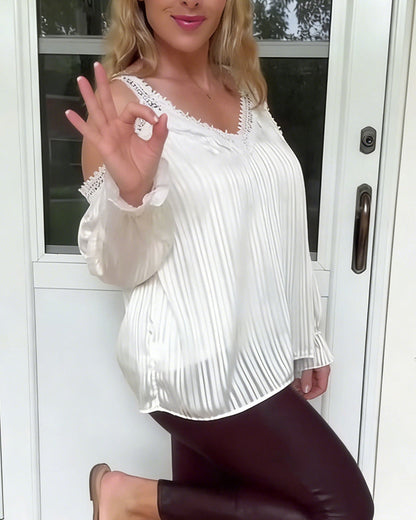 Bluse Mit Spitze Und Ausgestelltem Schulter Falt
