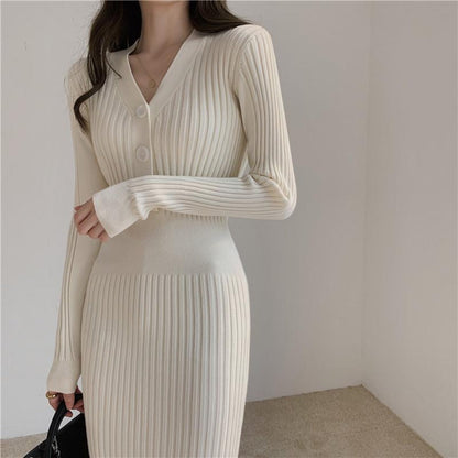 Ribbed Button-Down Knit Dress for Women - Tiziana