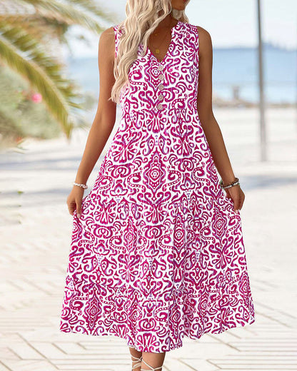 Kleid V-Ausschnitt Knopf Ärmellos