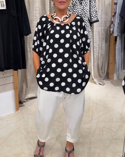 Bluse Schnürung Locker Polka Dot