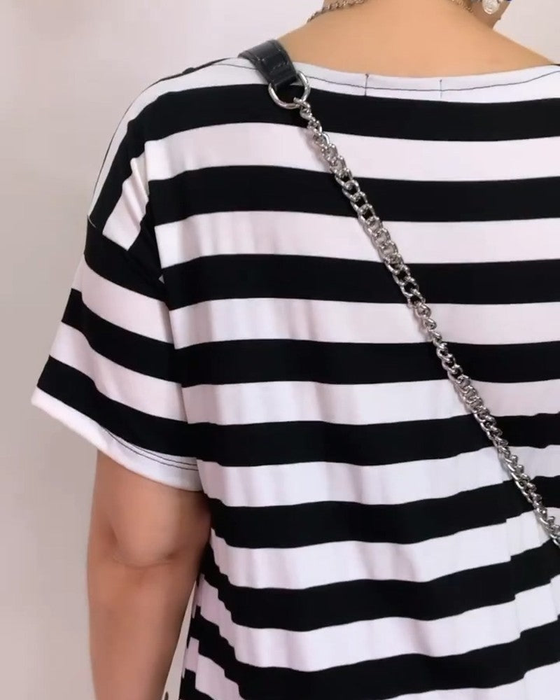 Kleid Locker Gerade Gestreift T-Shirt Lang
