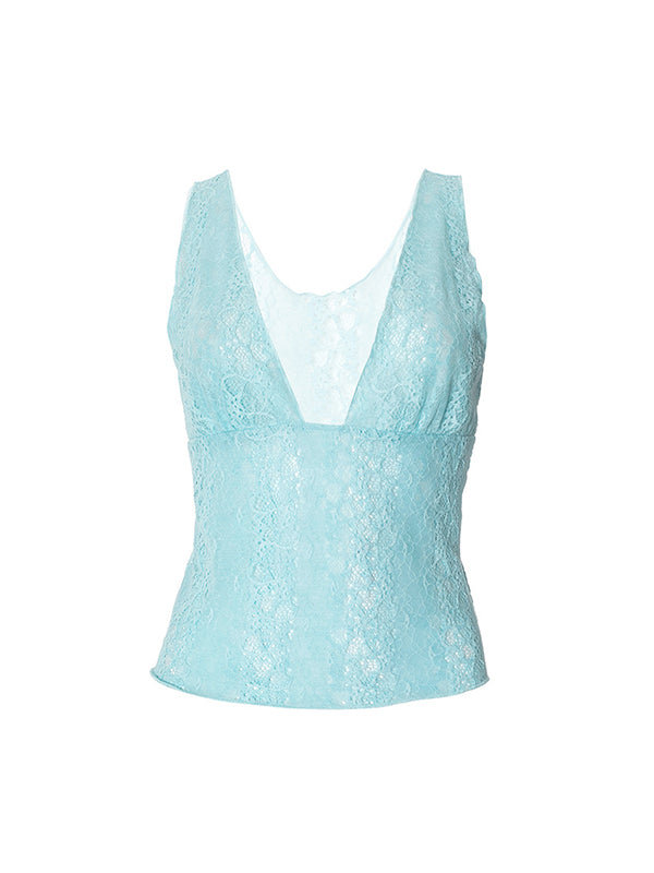 Blaues Y2k Pullover Tanktop mit V-Ausschnitt