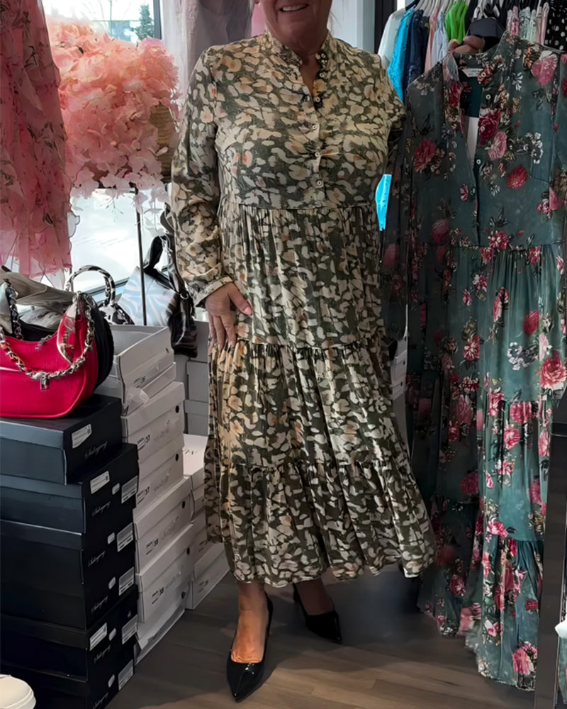 Kleid Langarm Gedruckt Casual