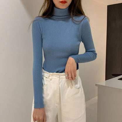 Ribbed Turtleneck Long Sleeve Sweater Top for Women - Sonia