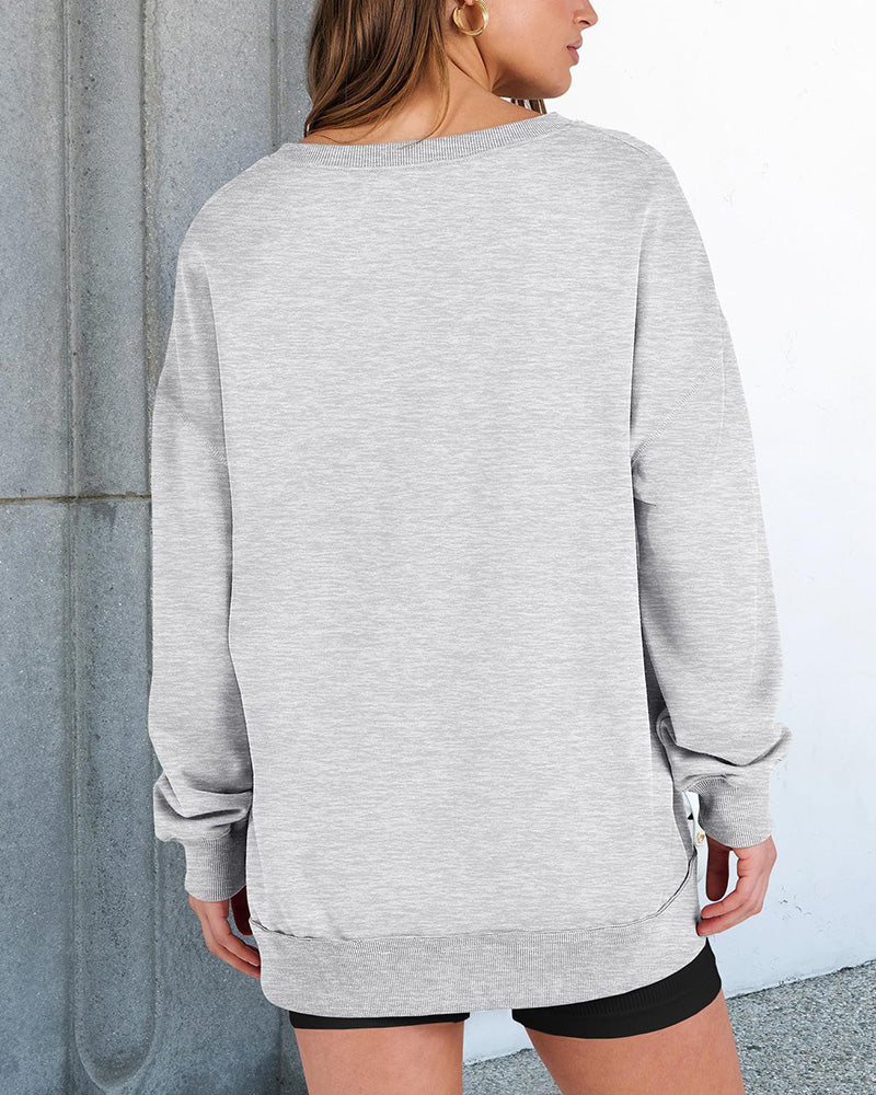 Kleiner V-Ausschnitt, Lässig Weites Langarm Sweatshirt