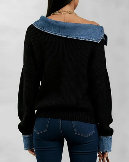 Top Off-Shoulder Denim Patchwork