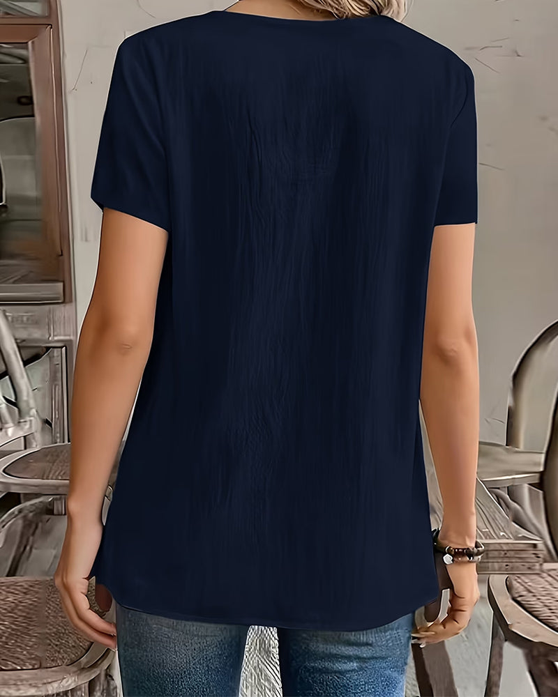 Bluse Klein V-Ausschnitt Kurzarm Uni