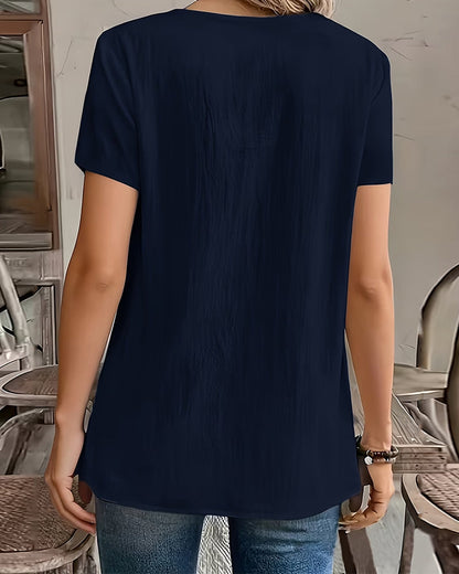 Bluse Klein V-Ausschnitt Kurzarm Uni