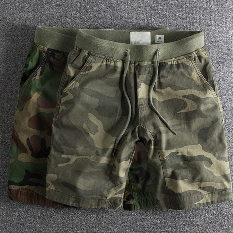 Camouflage shorts in olive green with drawstring and side pockets - Erik