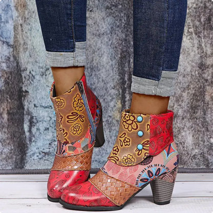 Bunte Patchwork-Stiefeletten mit Blockabsatz - Mia