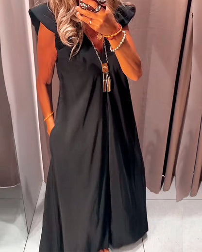 Kleid V-Ausschnitt Schmetterlingsärmel Lang