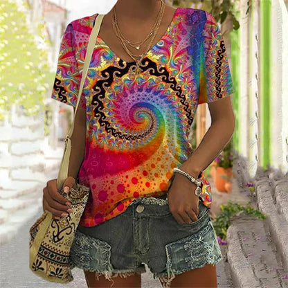 Stilvolles T-Shirt Mit Spiralförmigem Abstraktem Design Mehrfarbig