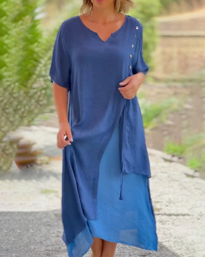 Blue asymmetric button down dress - Nora