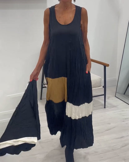 Kleid Ärmellos Kontrast Plissiert