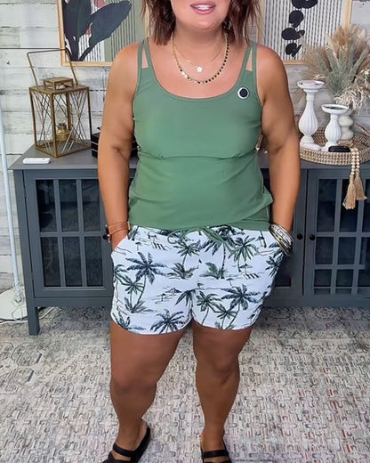 Tankini Tanktop-Stylet Geradeschnitt Strandshorts
