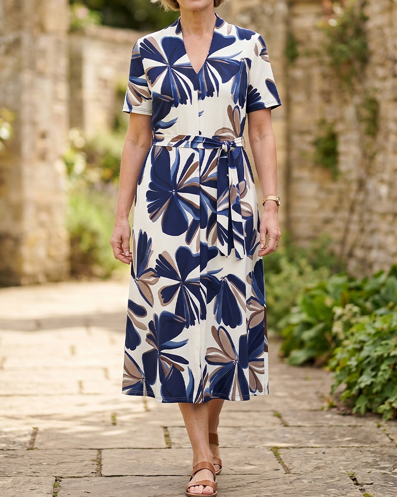 Kleid Elegant Blumen Druck Ärmellos