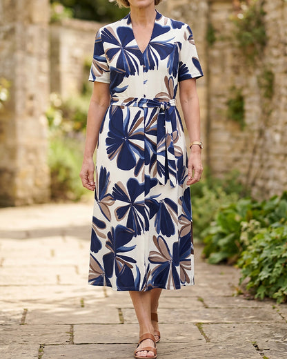 Kleid Elegant Blumen Druck Ärmellos