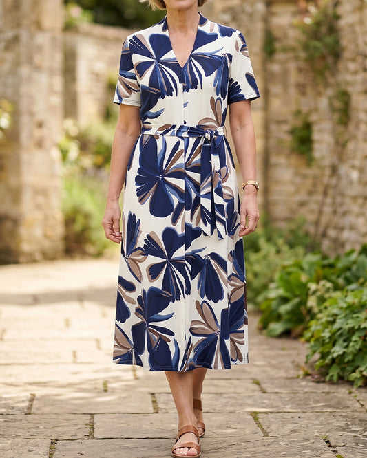 Kleid Elegant Blumen Druck Ärmellos