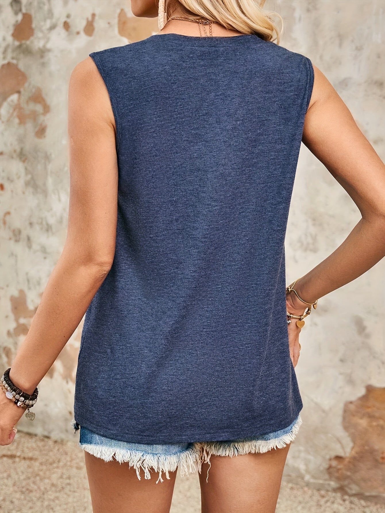 Blue Casual Tank Top - Lina