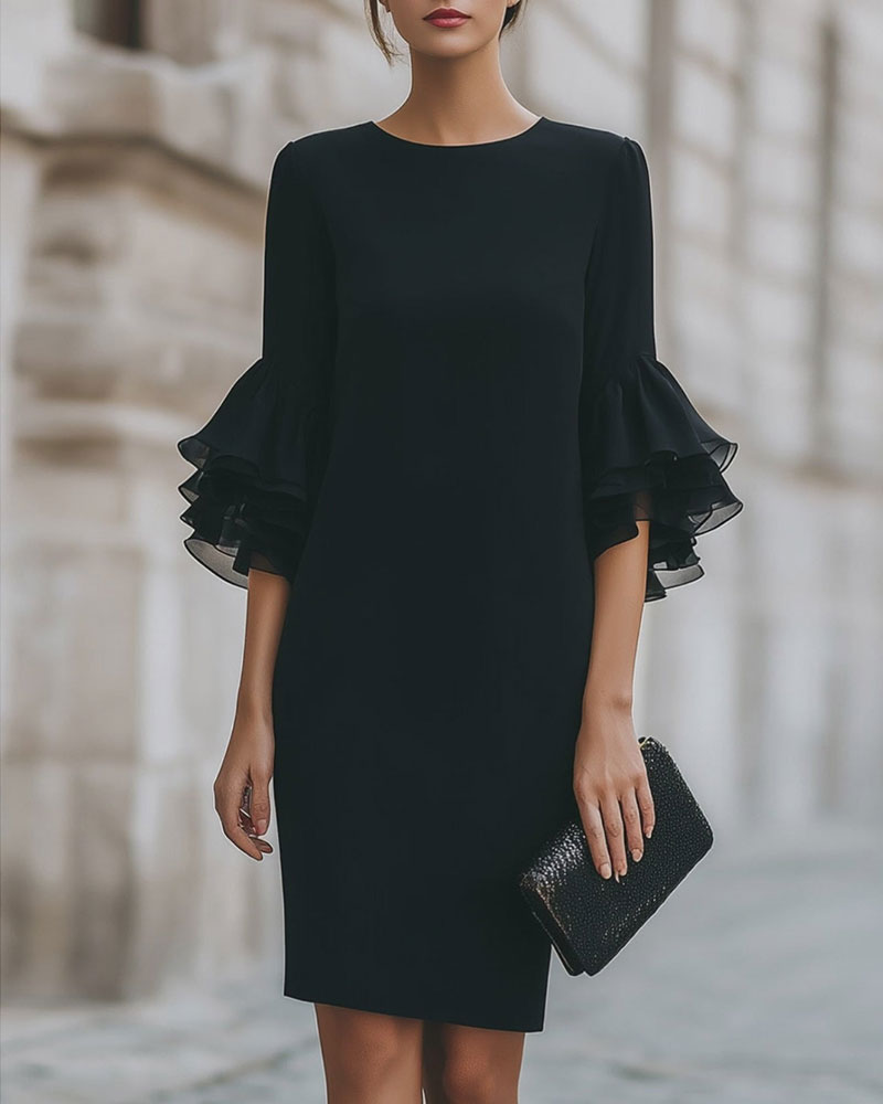 Kleid Geschichtet Ausgestellt Ärmel Slim