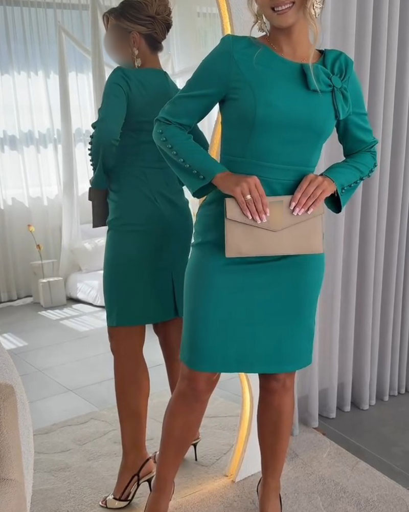 Kleid Schleife Detail Langarm Lässig