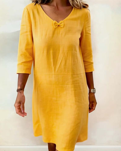 Kleid Schleife V-Ausschnitt Leinen