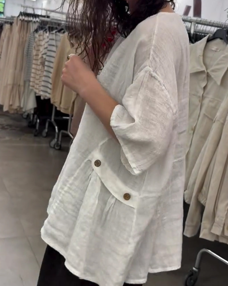 Bluse Rundhalsausschnitt Seitenknopf Loose Fit