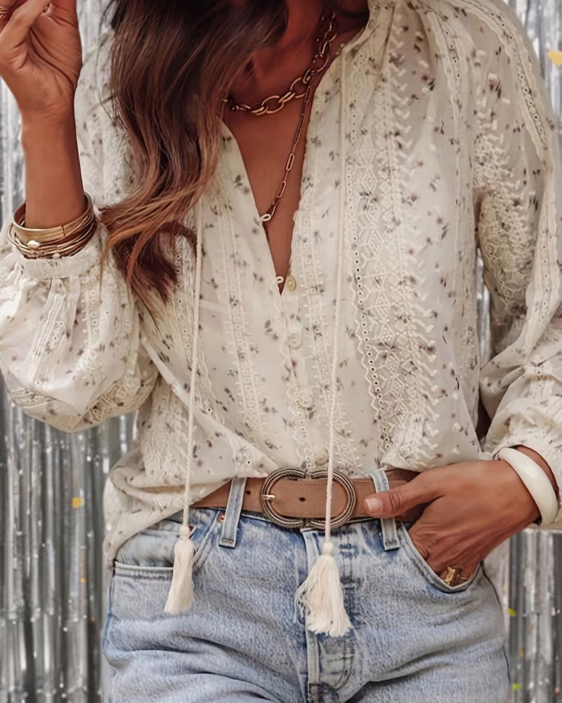Bluse Blümchen Schnürung Elegant