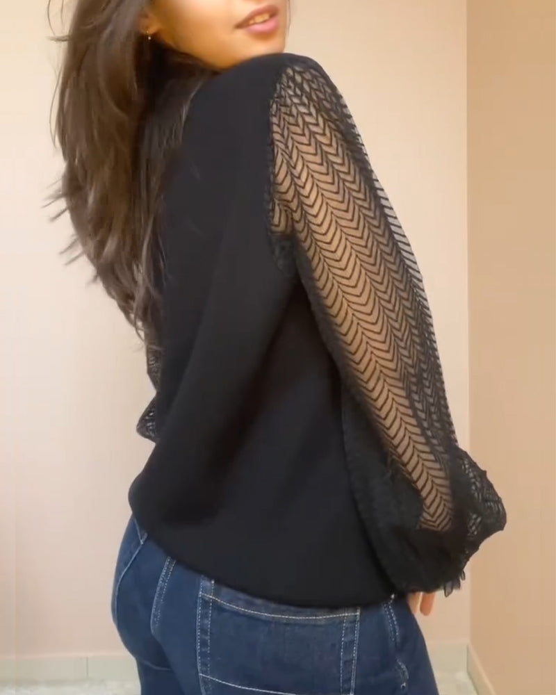 Top einfarbig Puffärmel Rüsche